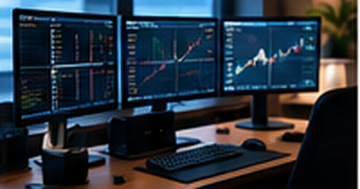 Broker Forex: postazione con più schermi di trading