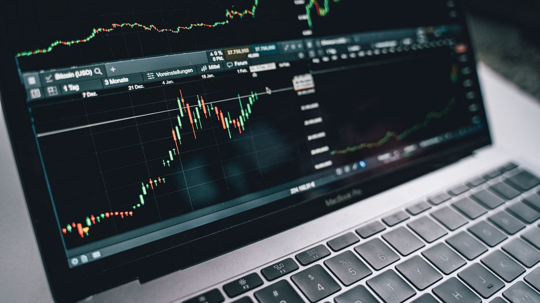 Grafico finanziario visualizzato sullo schermo di un computer portatile