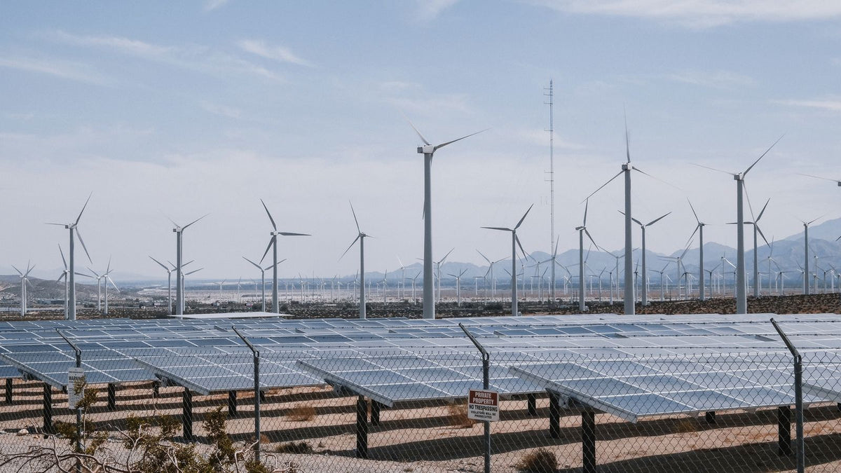 Parco di pannelli solari e turbine eoliche, settore delle energie rinnovabili