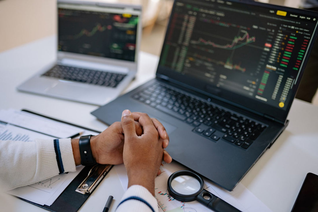 Professionista che controlla grafici e investimenti su un computer